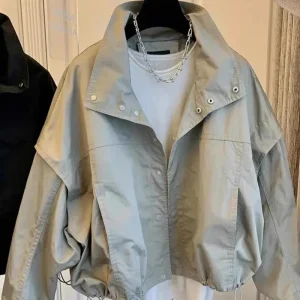 Giacche corte con collo alla coreana Moda donna Manica lunga Patchwork Cappotti larghi a contrasto Capispalla casual da donna per pendolari da strada 1