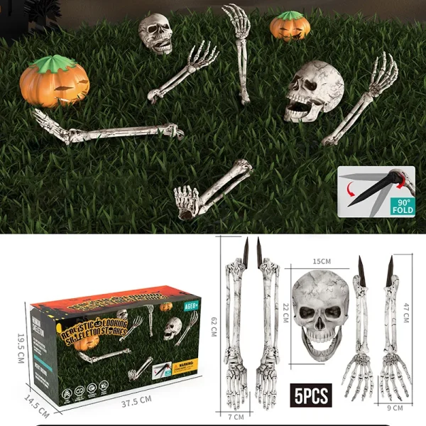 Paletti di scheletro realistici Decorazioni di Halloween Spaventoso scheletro di teschio Osso della mano per giardino Prato Paletto Giardino Cimitero decorazioni per la casa 6