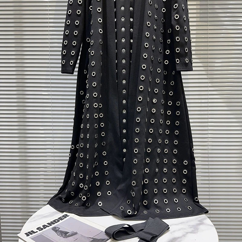 KUCLUT 2025 Autunno Nuovo Trendy Anello Rotondo Hollow Metal Lace-up Design Trench a maniche lunghe per le donne Cardigan allentato 1A884 4