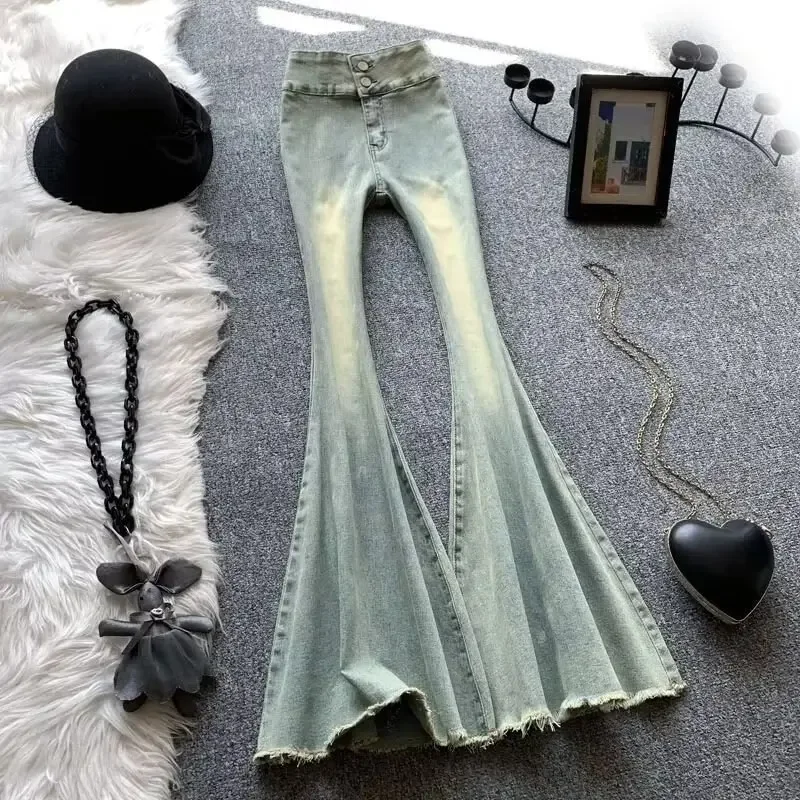 Jeans da donna alla moda alla moda gambe larghe pantaloni in Denim con frange sfumate a vita alta nuovo stile autunnale Casualwear 2