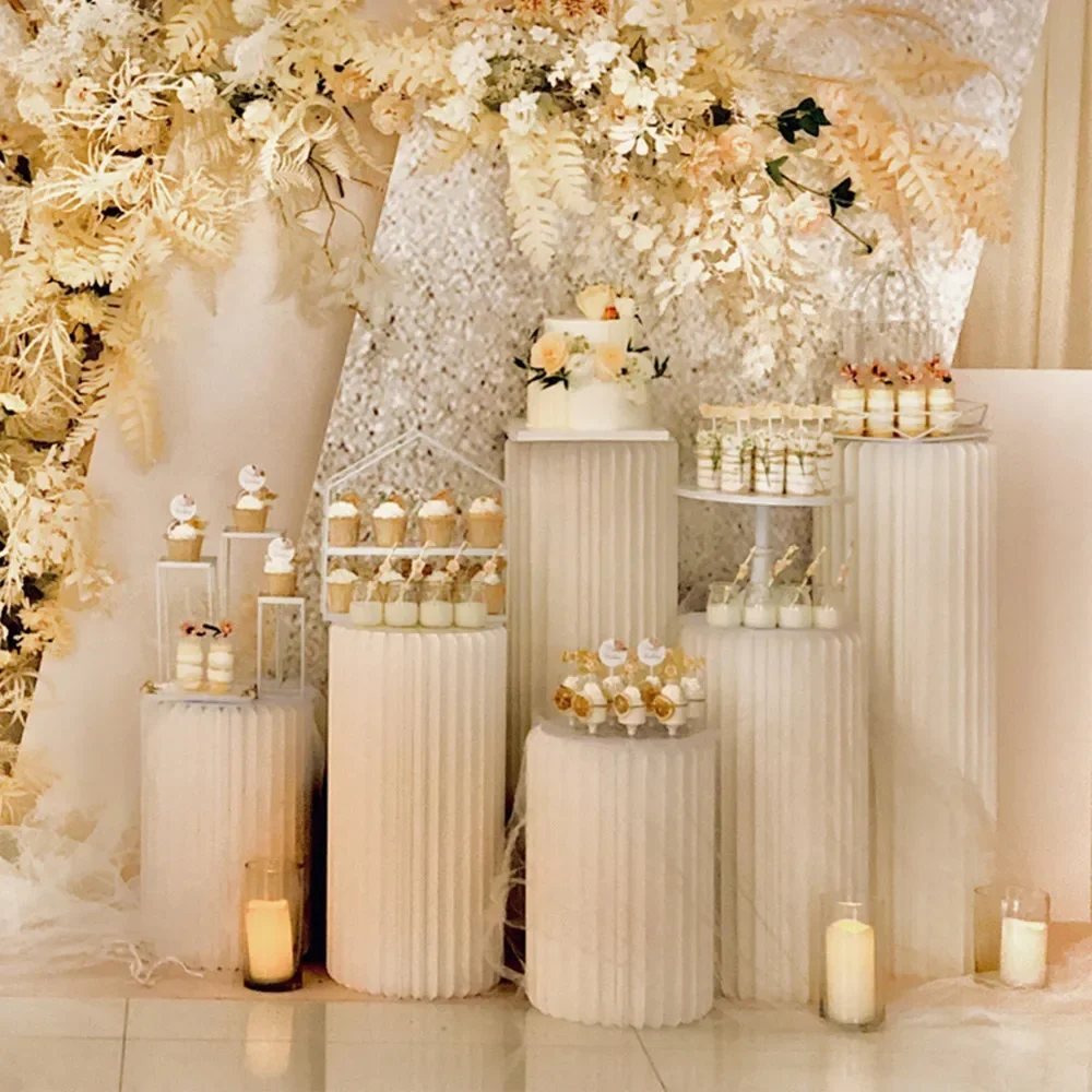 Carta cilindrica pieghevole Decorazione festival Sfondo Ornamento Torta nuziale Stand Tavolo da dessert Festa di compleanno Ramadan Decora 3