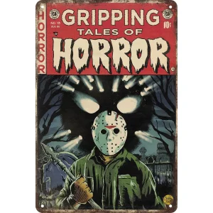 Decorazione della stanza Poster di fumetti horror vintage, Racconti di presa di targa in metallo di alluminio horror, Decorazione da parete per bar, caffetteria, camera da letto di casa, Perf 1