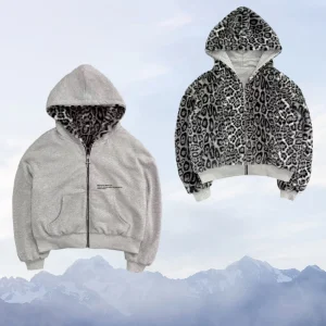 abbigliamento leopardato double face in autunno e inverno felpa casual da strada con cappuccio originale Kuaku retrò elegante con cerniera allentata 1