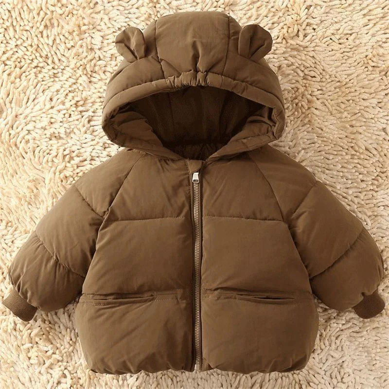 Piumino quotidiano per ragazzo Ragazze Casual Giacche invernali ispessite Bambini Capispalla caldo con cappuccio Moda Bambini Parka in cotone tinta unita 4