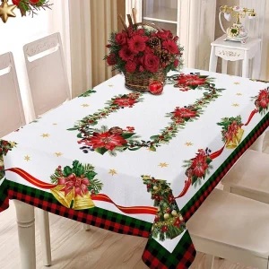 Christmas Poinsettia Pino Needles Waterproof tablecloth Table decorations Winter Christmas Kitchen Dining table decorations Christmas decorations 1