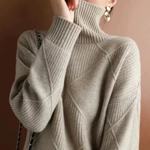 Maglione di lana da donna coreano autunno inverno nuovo dolcevita pullover in maglia abiti larghi per le donne top femminili di base solidi caldi 1