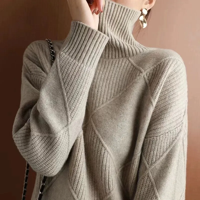 Maglione di lana da donna coreano autunno inverno nuovo dolcevita pullover in maglia abiti larghi per le donne top femminili di base solidi caldi 1