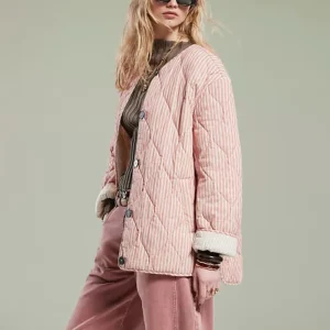 Giacca trapuntata oversize a righe rosa da donna Cappotto caldo a maniche lunghe abbottonato nuovo arrivo invernale con tasche abrigos de mujer 1