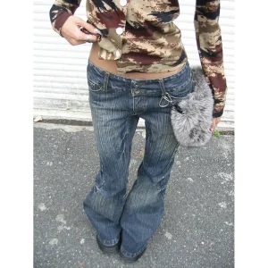 2025 Primavera Harajuku Guaina Jeans Donna Vintage Slim Streetwear Stile Retro Y2K Pantaloni Pantaloni in denim svasato a vita alta da donna 1