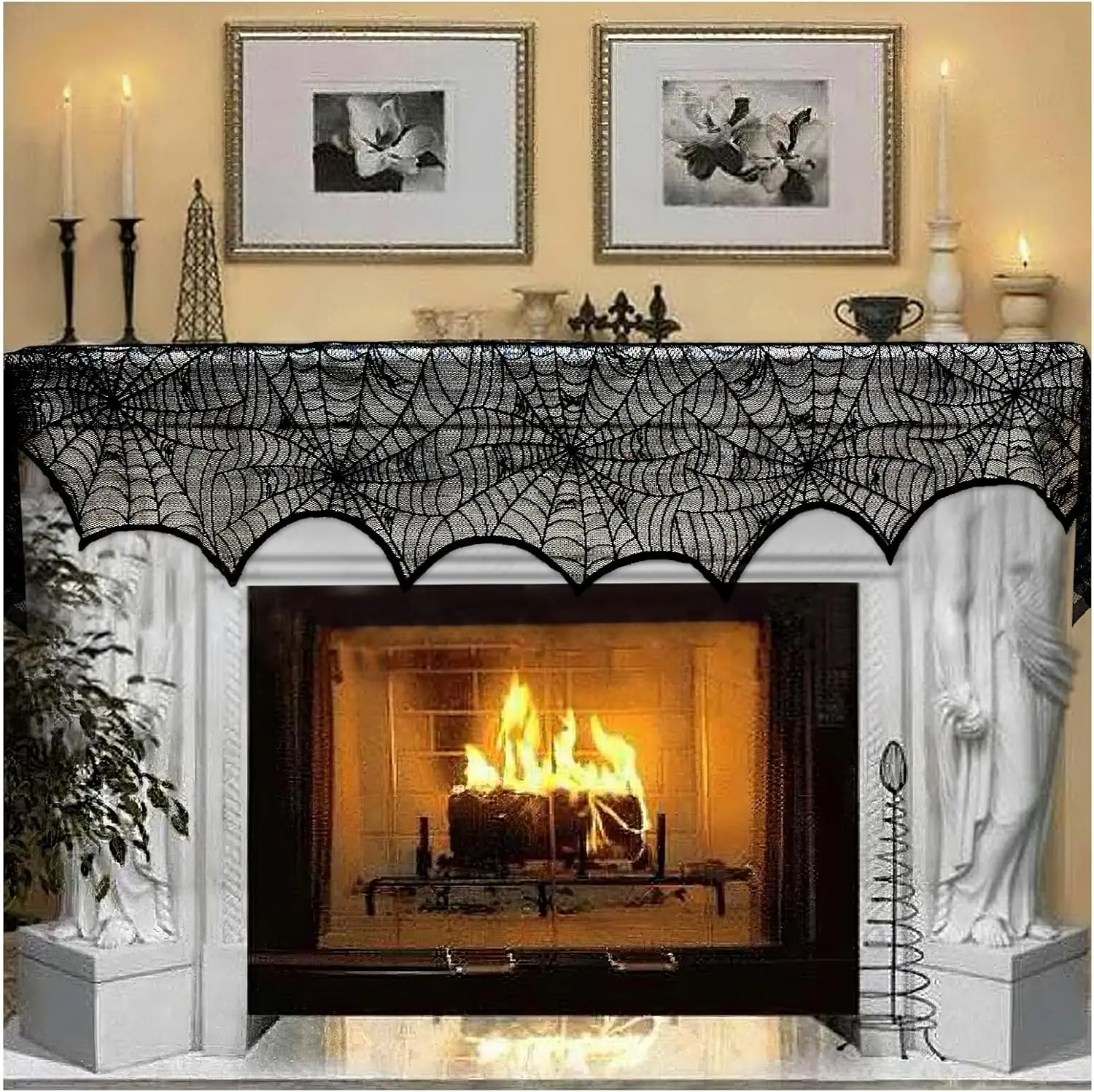 AerWo Decorazione di Halloween Pizzo nero Ragnatela Camino Mantello Sciarpa Copertura Forniture per feste festive 45 X 243 cm 18 x 96 pollici 1