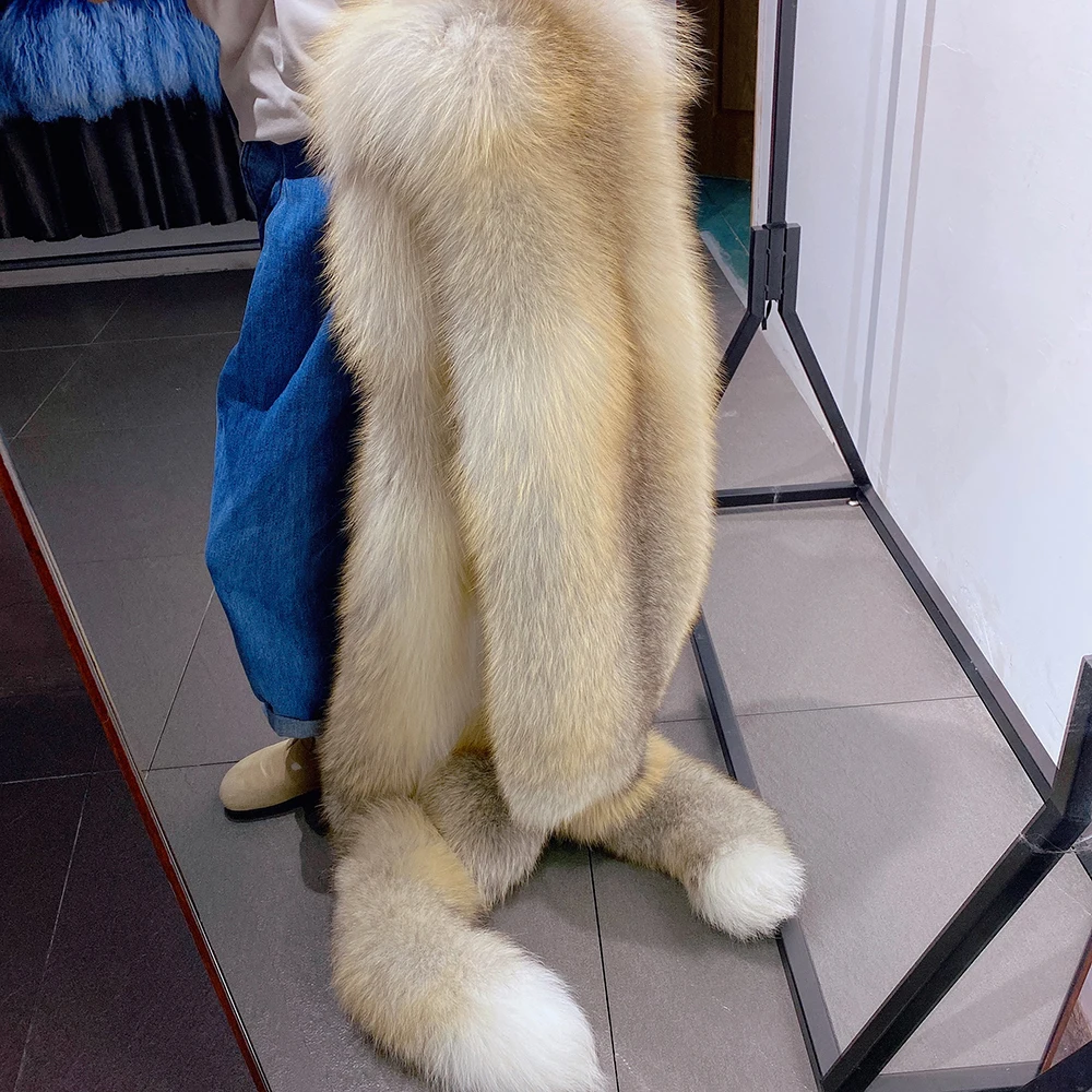 YOLOAgain 2025 Sciarpa di pelliccia di volpe reale di lusso calda invernale da donna Sciarpa di pelliccia di volpe naturale Scialle femminile 2