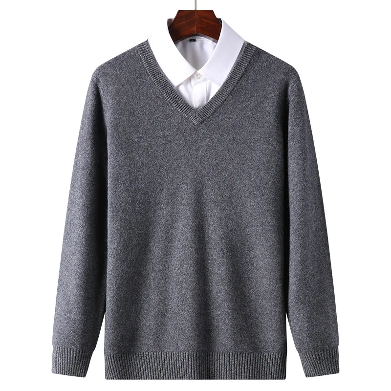 Maglione da uomo classico pullover con scollo a V in misto cotone cashmere 2024 autunno inverno lavoro casual maglione tutto-fiammifero maglioni lavorati a maglia maschili 2