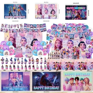 K-Pop HHunters Compleanno Sfondo Decorazione Kpop HHunter Festa di compleanno Sfondo Decorazione in stoffa Kpop Warrior Stoviglie Decor 1