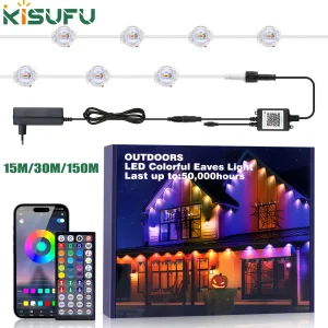 Luci permanenti per grondaia esterna Kit Bluetooth RGB impermeabile 15M 30M 60M 90M 150M Luci per grondaia a LED fai da te per la decorazione domestica di Natale 1