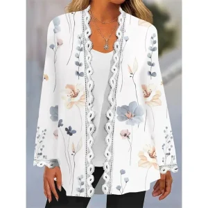 2023 autunno e inverno femminile Cardigan in pizzo a maniche lunghe cappotto stampato Plus Size abbigliamento donna 1