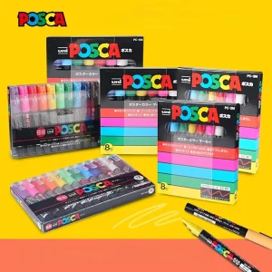 Giappone Uni POSCA Pennarelli Set Penna per vernice acrilica a base d'acqua Pittura su roccia PC-1M PC-3M PC-5M PC-8K PC-17K Gamma di colori completi Disegno 1