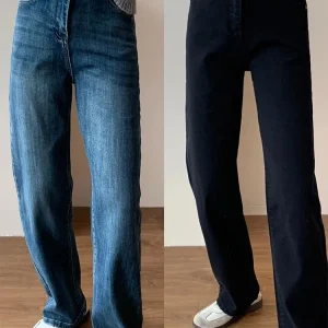 Jeans elasticizzati Vita da donna Jeans larghi a gamba dritta a forma di pera Pantaloni in denim a tubo elasticizzato sottile a vita alta di nuova taglia autunno da donna 1