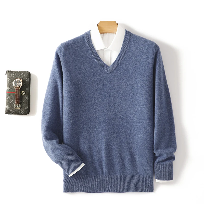 2025 Autunno Inverno da uomo 100% lana merino con scollo a V pullover casual business maglione versatile confortevole morbido abbigliamento interno lavorato a maglia 4