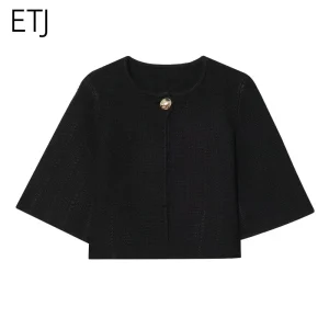 ETJ 2025 Autunno/inverno nuove signore moda elegante bottone grande decorato girocollo cardigan in maglia allentata cappotto scialle casual 1
