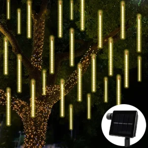 Luce solare per pioggia di meteoriti, albero di Natale, luci a goccia di pioggia che cadono all'aperto per la decorazione della grondaia del giardino della festa nuziale di strada 1