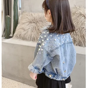 Giacca di jeans per ragazza di 3-10 anni 2024 nuova giacca di jeans a maniche lunghe per bambini con perle per bambini versione coreana cappotto di moda personalizzato 1