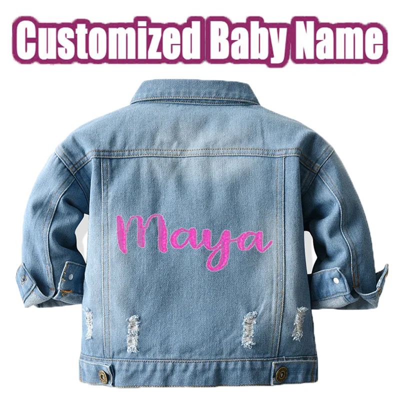 Giacca di jeans personalizzata per bambini Capispalla Cappotti con toppe Nome personalizzato Giacca di jeans Regalo ideale per baby shower o compleanni 3