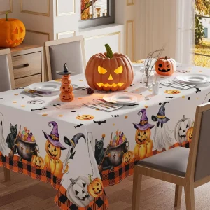 Tovaglia fantasma zucca spettrale di Halloween Decorazioni per la casa Tema Halloween Cucina Sala da pranzo Tovaglia scozzese di bufalo Decorazione della tavola 1