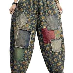 Amax luluE 2025 Autunno Coreano Delle Donne di Modo Floreale Jeans Delle Signore Stampato Pantaloni In Denim Casual Vintage Allentato Classico Harem Pantaloni 1