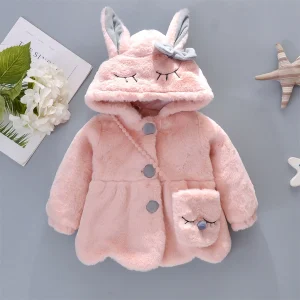 2 pz/set Vestiti Della Neonata Nuovo Manica Lunga Simpatico Coniglio Giacca Con Cappuccio Inverno Peluche Arco Vestiti Per Bambini Invia borsa Per 0-3 anni 1