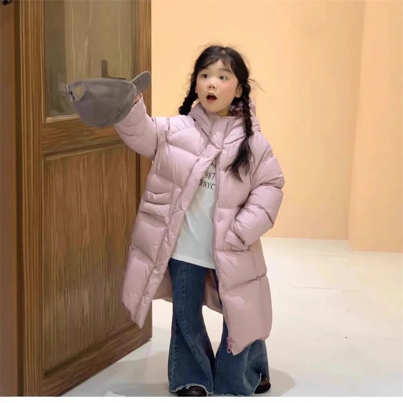 Ragazze Ragazzi Addensare Cappotto di cotone Inverno caldo per bambini Vestito da neve Kid Giacca lunga con cerniera con cappuccio Autunno Nuovo abbigliamento moda casual 5