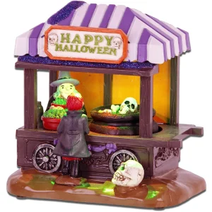 Casa del villaggio spettrale di Halloween da collezione con luci a LED Stalla della strega Negozio Figurina Decorazione scheletro per l'atmosfera natalizia 1