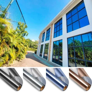 Pellicola per finestre per privacy Specchio con blocco solare Tinta per finestre riflettente Adesivi in vetro anti UV in vinile con controllo del calore unidirezionale per l'home office 1