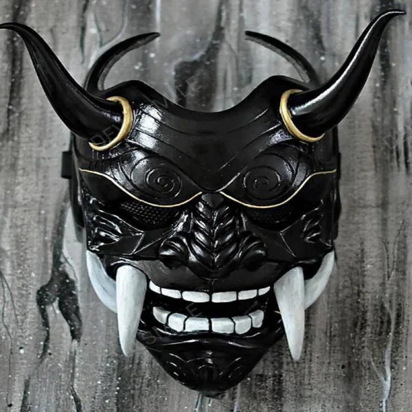 Fantasma giapponese Hannya Maschera per travestimento di Halloween Prajna Mezza faccia Maschere Samurai 3