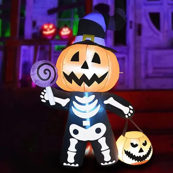 Scheletro di zucca gonfiabile di Halloween da 1,7 m Piccolo fantasma con luci a LED Decorazione del cortile esterno Giardino domestico Festival Horror Prop 3