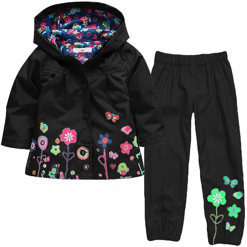 Primavera Autunno Abbigliamento per bambini Completo Giacca a vento Impermeabile Abbigliamento per ragazzo Impermeabile Giubbotti + Pant 2 pezzi Vestito sportivo per ragazze Abbigliamento per bambini 4