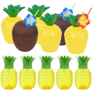 6 pezzi di ananas hawaiano tazza di cocco con cannuccia Hawaii Party Luau Flamingo decorazione spiaggia matrimonio piscina forniture per feste 1