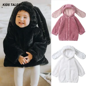 1-8T Bambini Inverno Coniglietto Orecchio Cappotti Con Cappuccio Addensare In Pile Caldo Coniglio Giubbotti Bambino Delle Ragazze Dei Ragazzi Con Cappuccio Felpa Magliette E Camicette vestiti 1