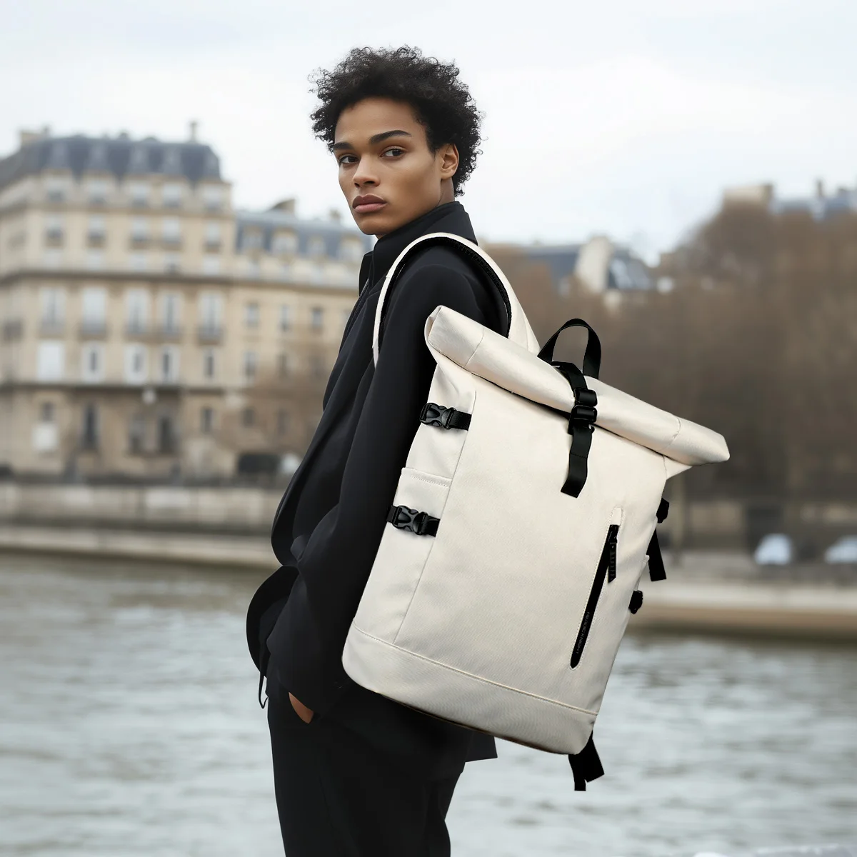 Zaino da viaggio espandibile HcanKcan per uomo donna Borsa per laptop roll top impermeabile Zaino da scuola di grande capacità Borsa da lavoro quotidiana 2