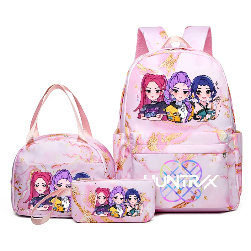 3 pezzi K Pop Demon Hunter Zaino per bambini Astuccio per matite Zaini stampati per cartoni animati Zaino per scuola di grande capacità per ragazze Regali di compleanno 1