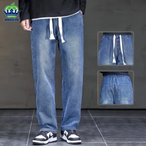 2025 Nuovo Autunno Inverno Jeans Uomo Allentato Dritto Coulisse Elastico in Vita Casual Pantaloni in Denim Maschile Pantaloni Spessi di Grandi Dimensioni M-5XL 1