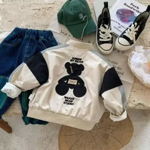 New Boys Coat Casual Bear Color Blocking Jacket primavera e autunno 2023 uniforme da Baseball cinese per bambini moda coreana per bambini 1