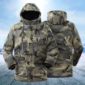Giacca tattica con cappuccio in pile Giacca invernale da uomo in cotone mimetico imbottito Parka spesso Cappotto impermeabile da esterno Giacca antivento casual 1