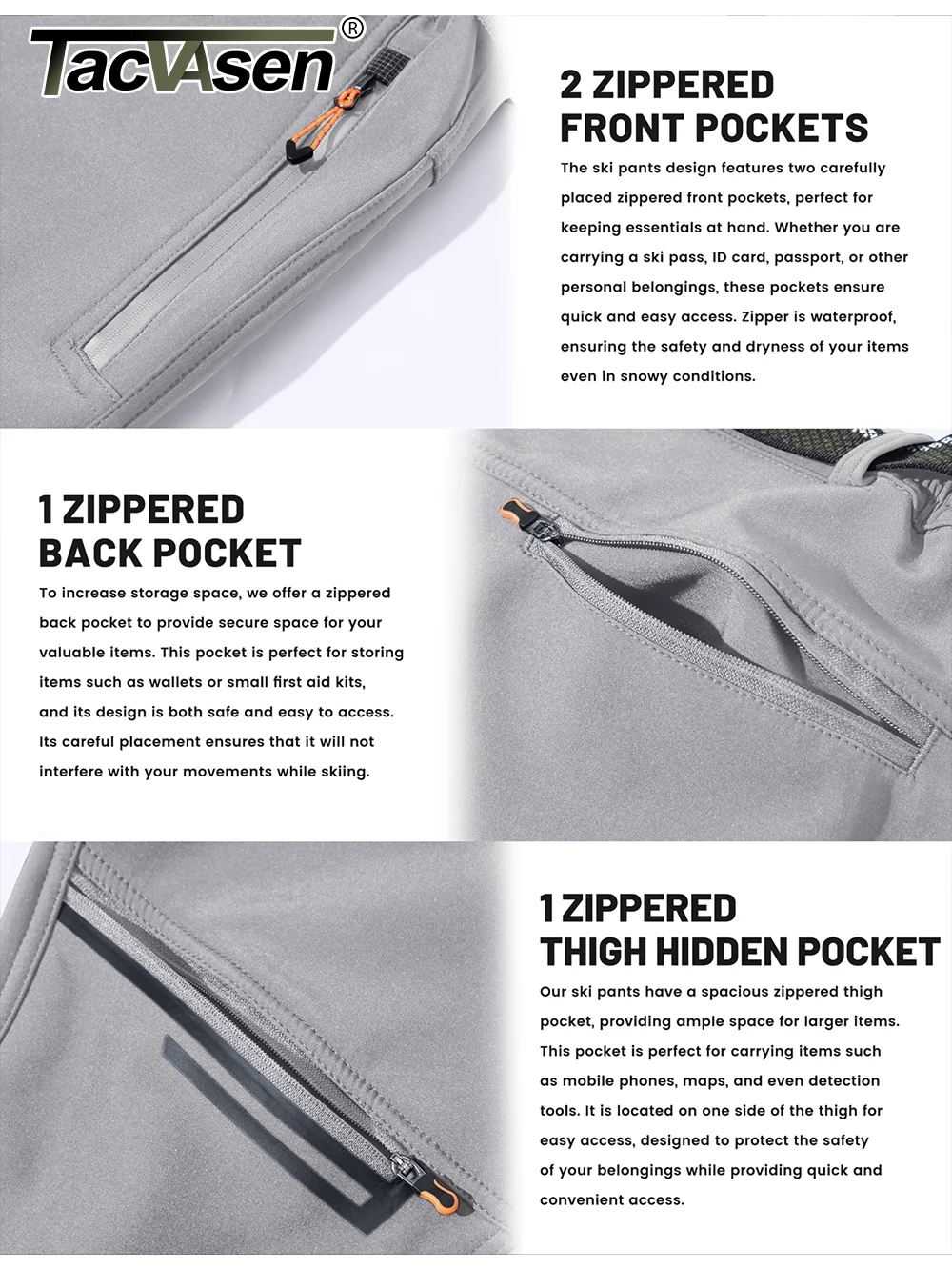 TACVASEN Pantaloni da trekking in pile addensato invernale Pantaloni termici caldi da uomo Pantaloni da sci da montagna da campeggio per pesca all'aperto antivento 4