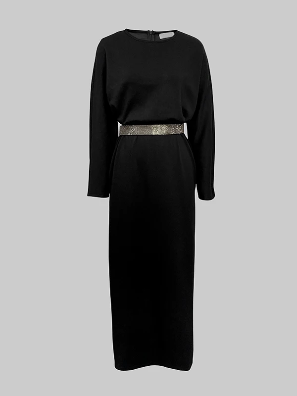 Modigirl Autunno Inverno Classico Nero Maxi Abito per Donna 2025 Elegante Festa di Compleanno Reno Pietre Abiti Allentati Vestiti Delle Donne 5