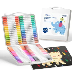 ENMY Pennarelli acrilici Pennarelli colorati impermeabili a doppio punta ad asciugatura rapida Appassionati di fai da te 24/36/48/60/80 Colori Pittura di cancelleria 1