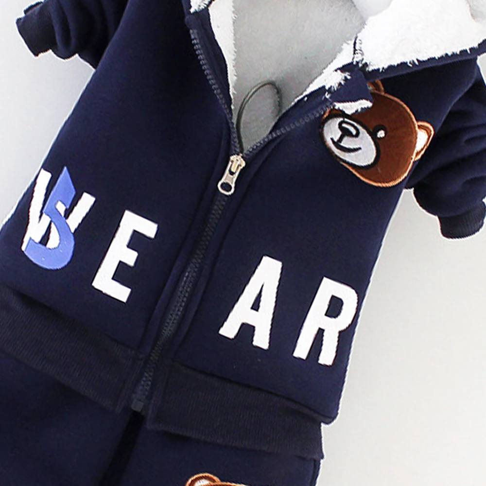 0-5Y Autunno Inverno orso cartone animato Set di vestiti di cotone spesso Ragazzo ragazza Cartoni animati Cappotto con cappuccio + Pantaloni 2 pezzi Tuta per bambini 6