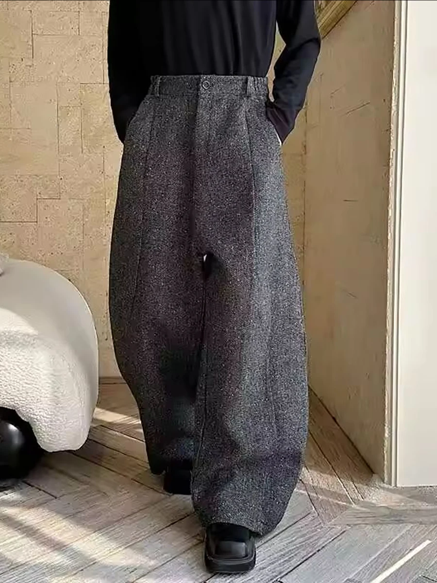 Mauroicardi Autunno Inverno Oversize Lungo Flowy Morbido Baggy Pantaloni a Gamba Larga per Uomo Allentato Elegante Chic Pantaloni Vestiti 2025 5