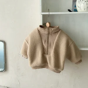 2024 Inverno Nuovo Vestito Del Bambino In Pile Delle Ragazze Dei Ragazzi Vestiti Del Bambino Magliette E Camicette Maniche Lunghe Zip Up Sport Top 1-3Y Cappotto Del Bambino di Colore Solido 1