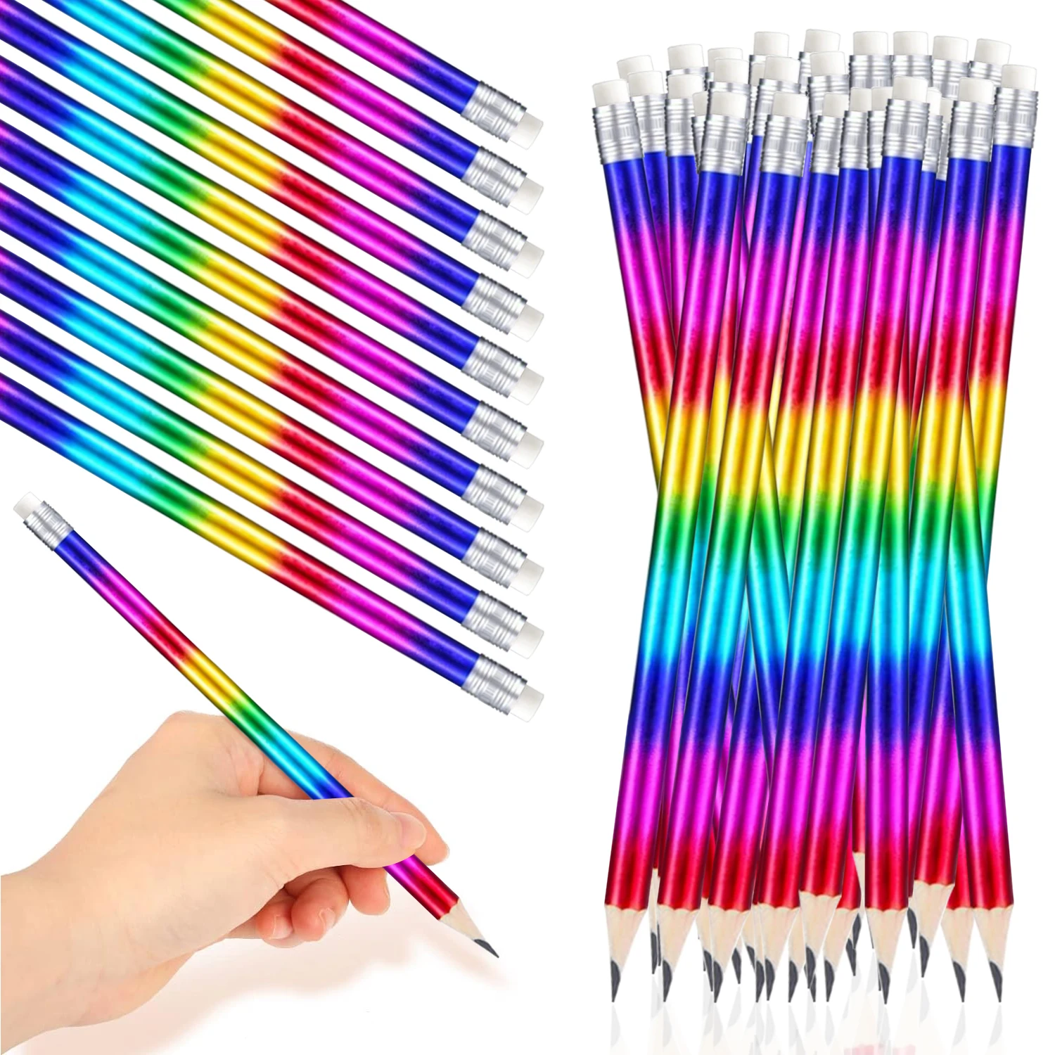 Matite in legno arcobaleno (confezione da 30/50/100/150, HB # 2 punti medi, cancellabili, per scrivere, disegnare e materiale scolastico 4