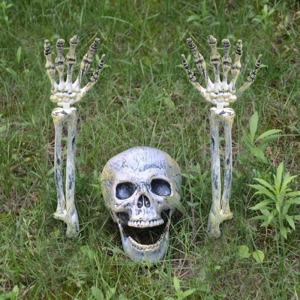 Paletti di scheletro realistici Decorazioni di Halloween Spaventoso scheletro di teschio Osso della mano per giardino Prato Paletto Giardino Cimitero decorazioni per la casa 2
